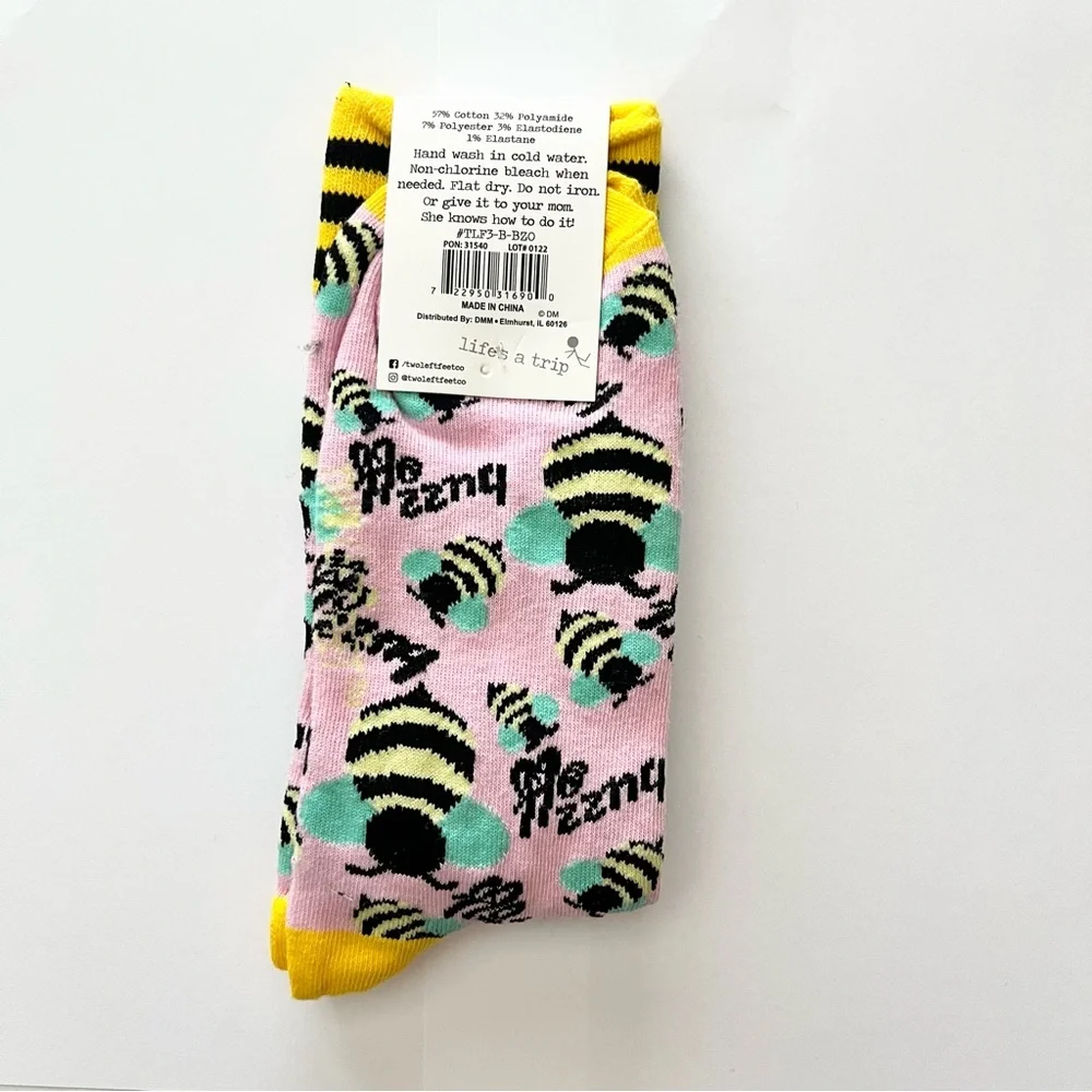 Pink Bee Print Crew Socks